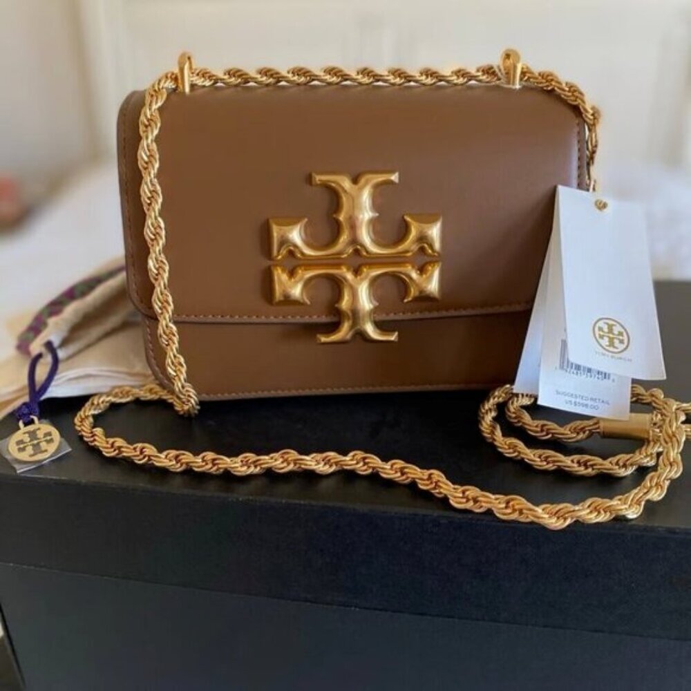 Tory Burch Tan Leather Shoulder Bag with Gold Accents